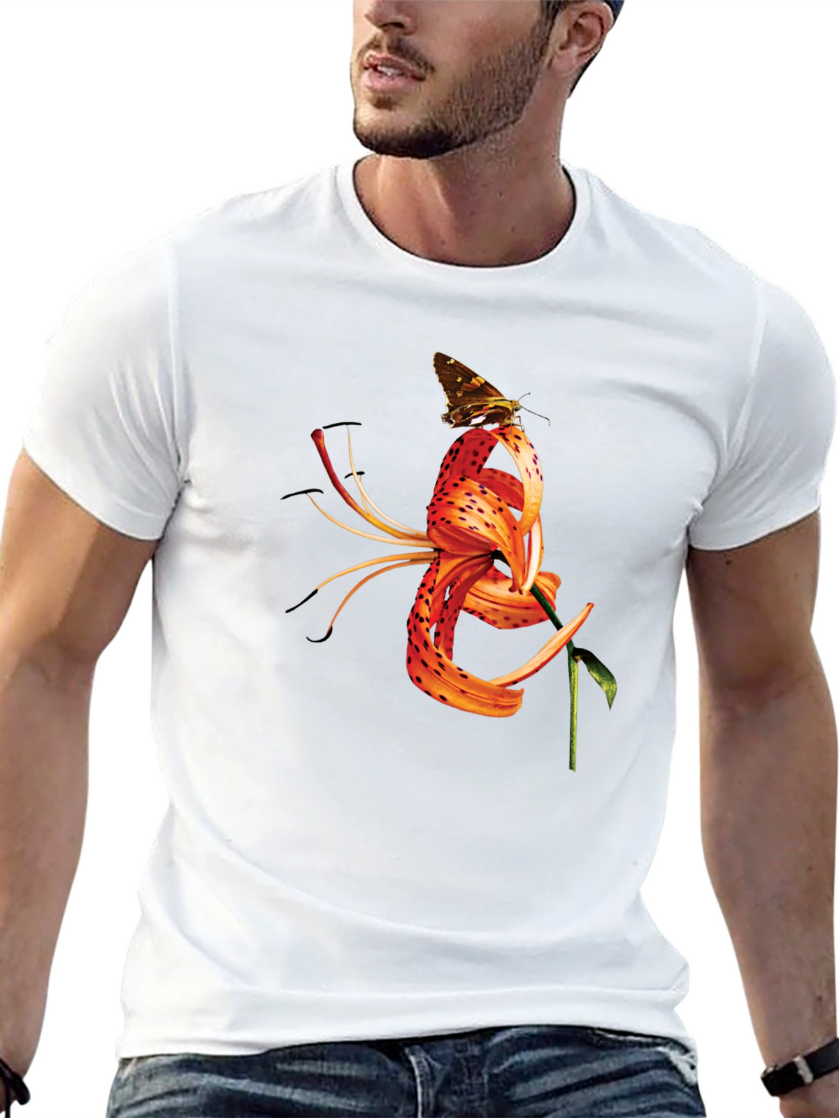 Butterfly Tiger Lily Graphic Black Tee