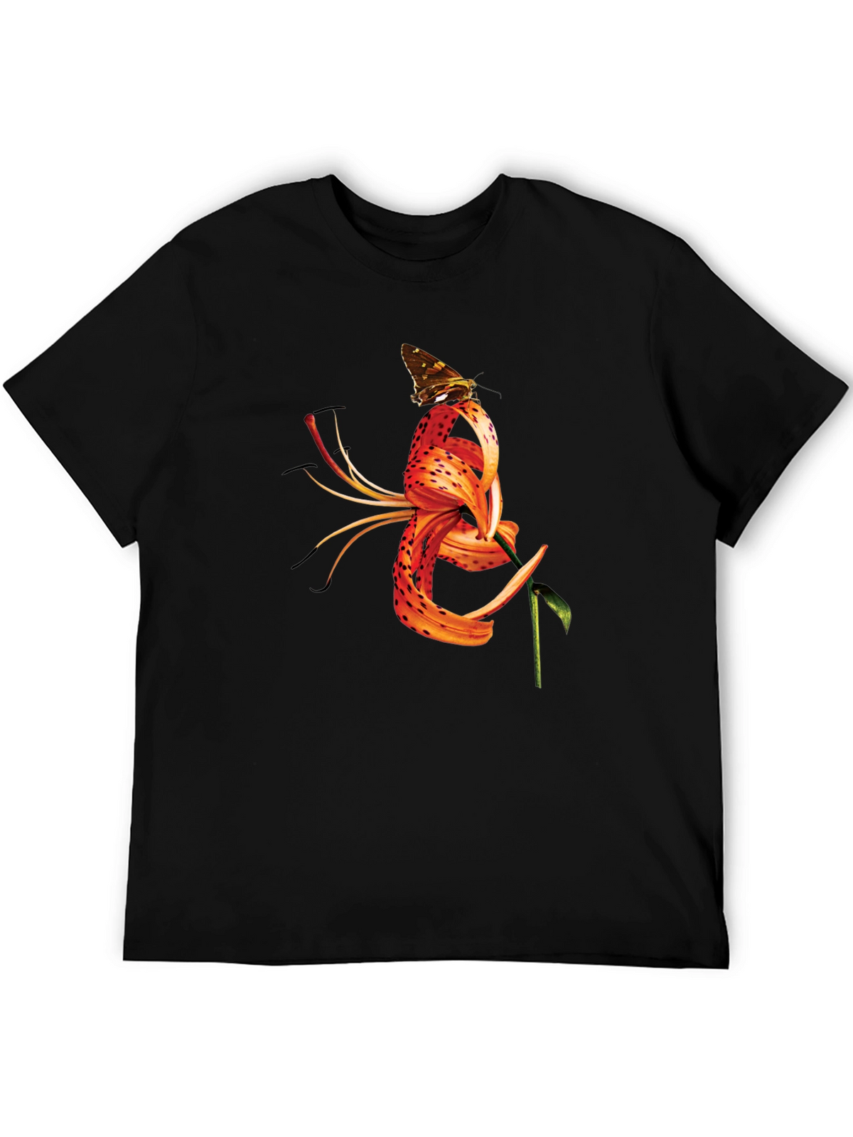 Butterfly Tiger Lily Graphic Black Tee