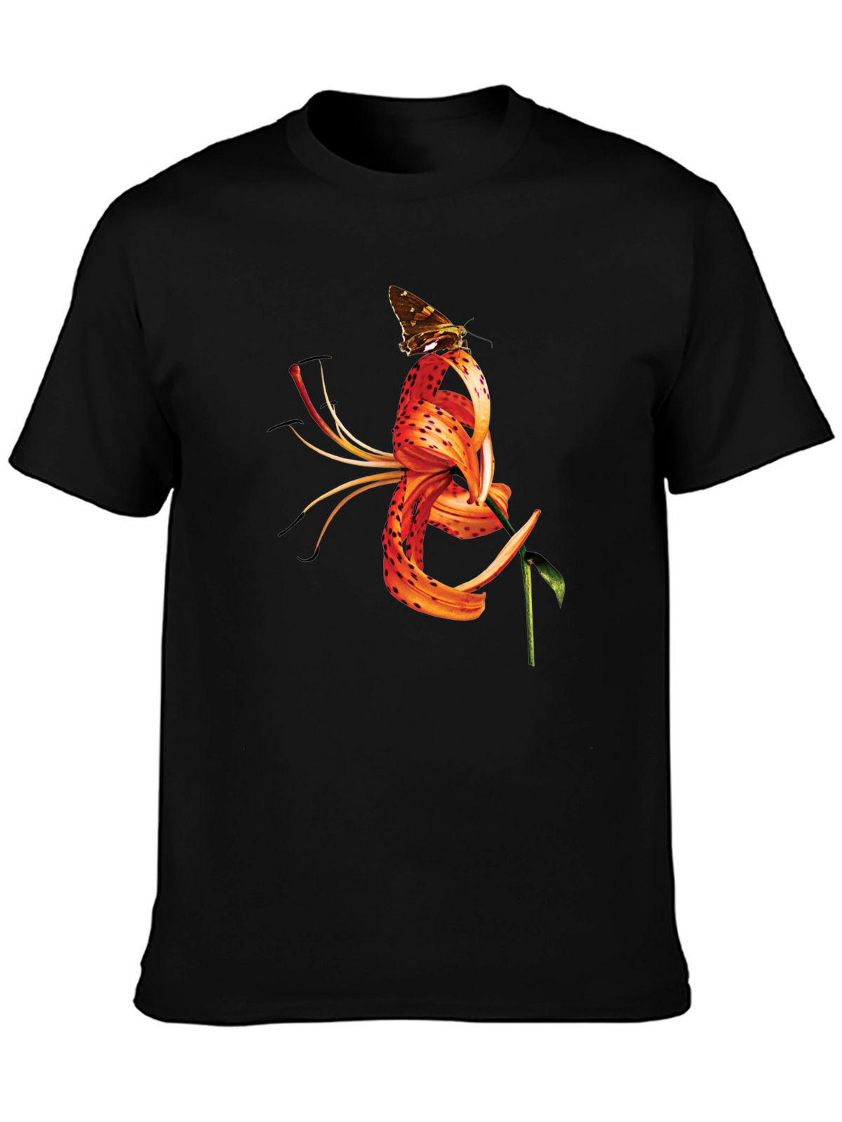Butterfly Tiger Lily Graphic Black Tee