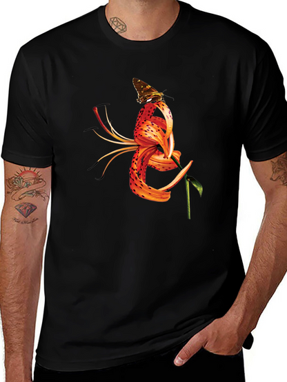 Butterfly Tiger Lily Graphic Black Tee