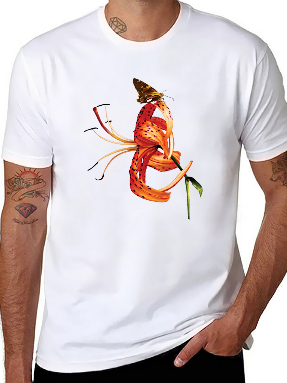 Butterfly Tiger Lily Graphic Black Tee