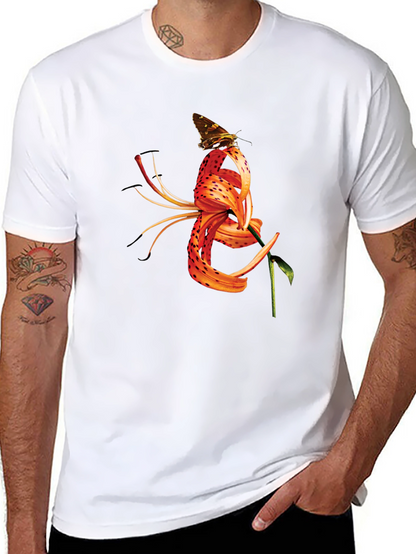 Butterfly Tiger Lily Graphic Black Tee