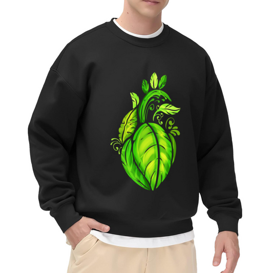 Leaf Anatomical Heart Crewneck Sweatshirt | Botanical Nature Graphic Pullover, Green Vine Heart Art Streetwear Top, Earth Day Gift