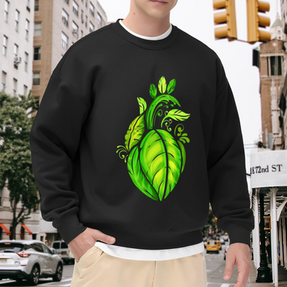 Leaf Anatomical Heart Crewneck Sweatshirt | Botanical Nature Graphic Pullover, Green Vine Heart Art Streetwear Top, Earth Day Gift