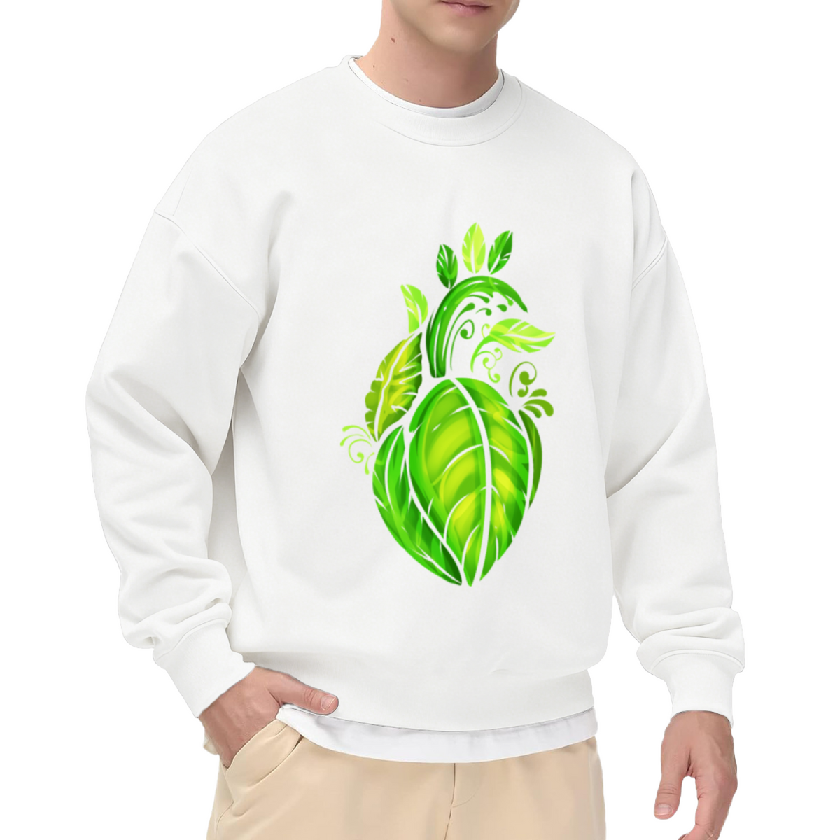 Leaf Anatomical Heart Crewneck Sweatshirt | Botanical Nature Graphic Pullover, Green Vine Heart Art Streetwear Top, Earth Day Gift