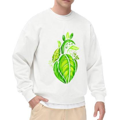 Leaf Anatomical Heart Crewneck Sweatshirt | Botanical Nature Graphic Pullover, Green Vine Heart Art Streetwear Top, Earth Day Gift