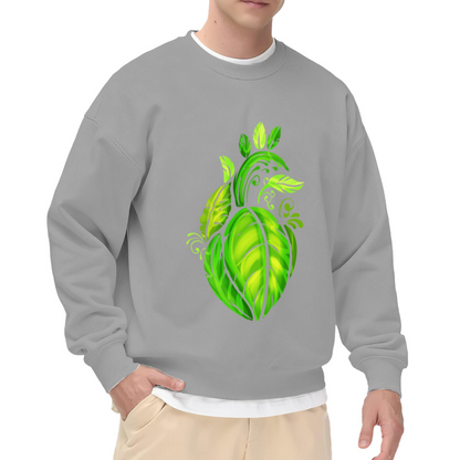Leaf Anatomical Heart Crewneck Sweatshirt | Botanical Nature Graphic Pullover, Green Vine Heart Art Streetwear Top, Earth Day Gift