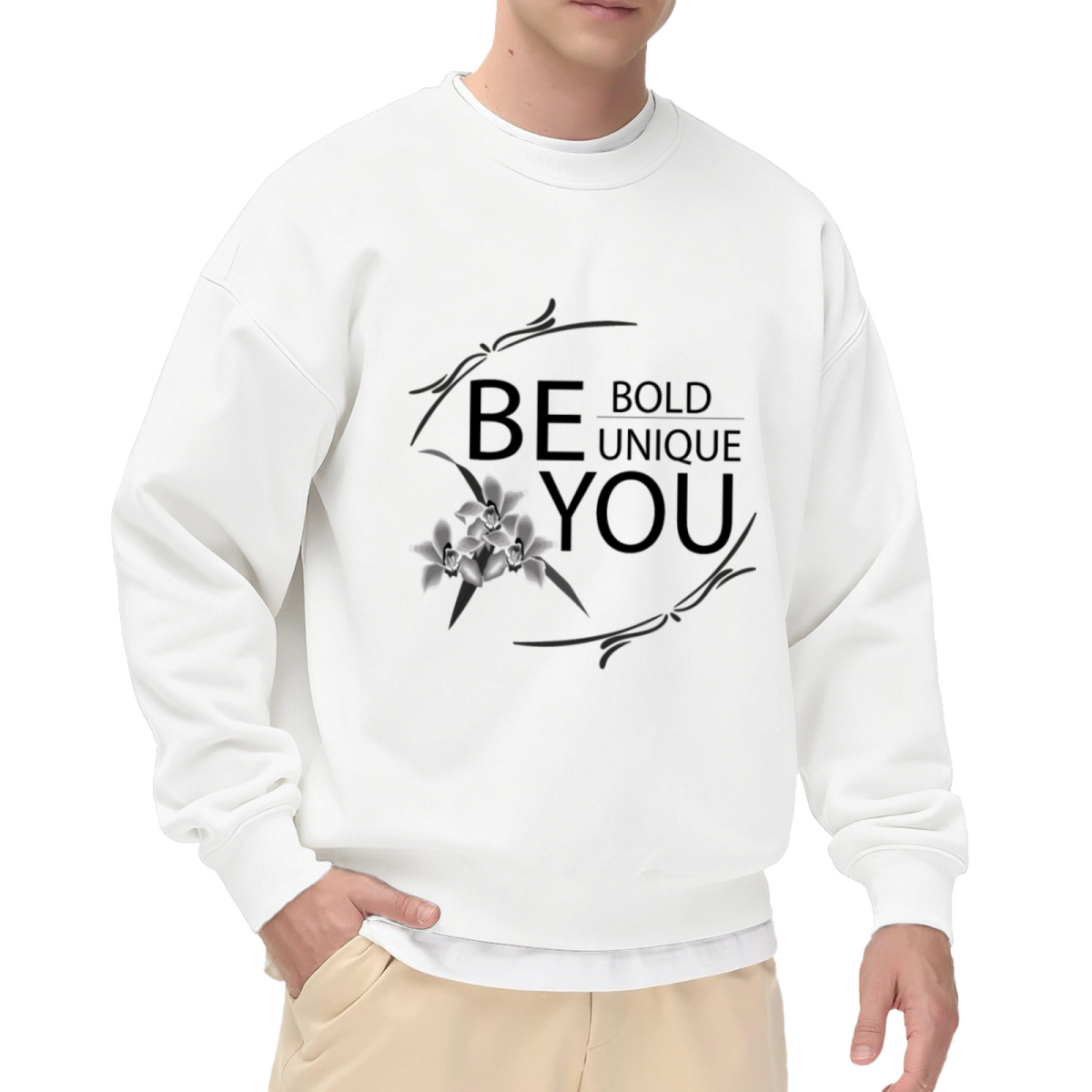 Be Bold Unique You Orchid Floral Motivational Crewneck Sweatshirt | Botanical Self-Love Affirmation Pullover, Empowering Gift