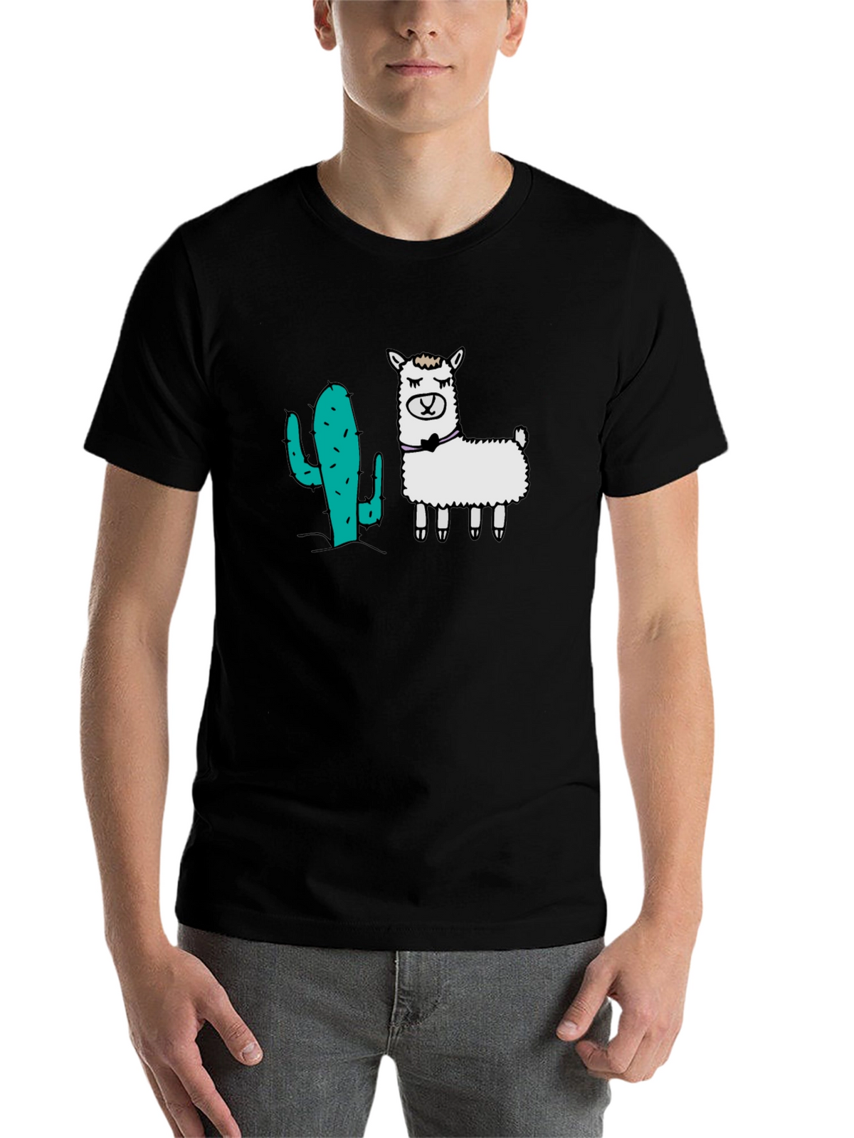 Cactus & Llama Graphic Black T-Shirt