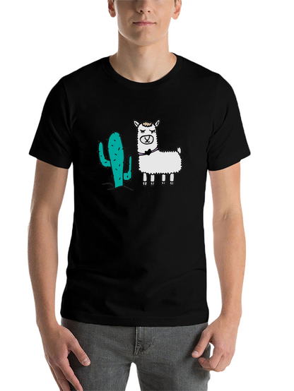 Cactus & Llama Graphic Black T-Shirt