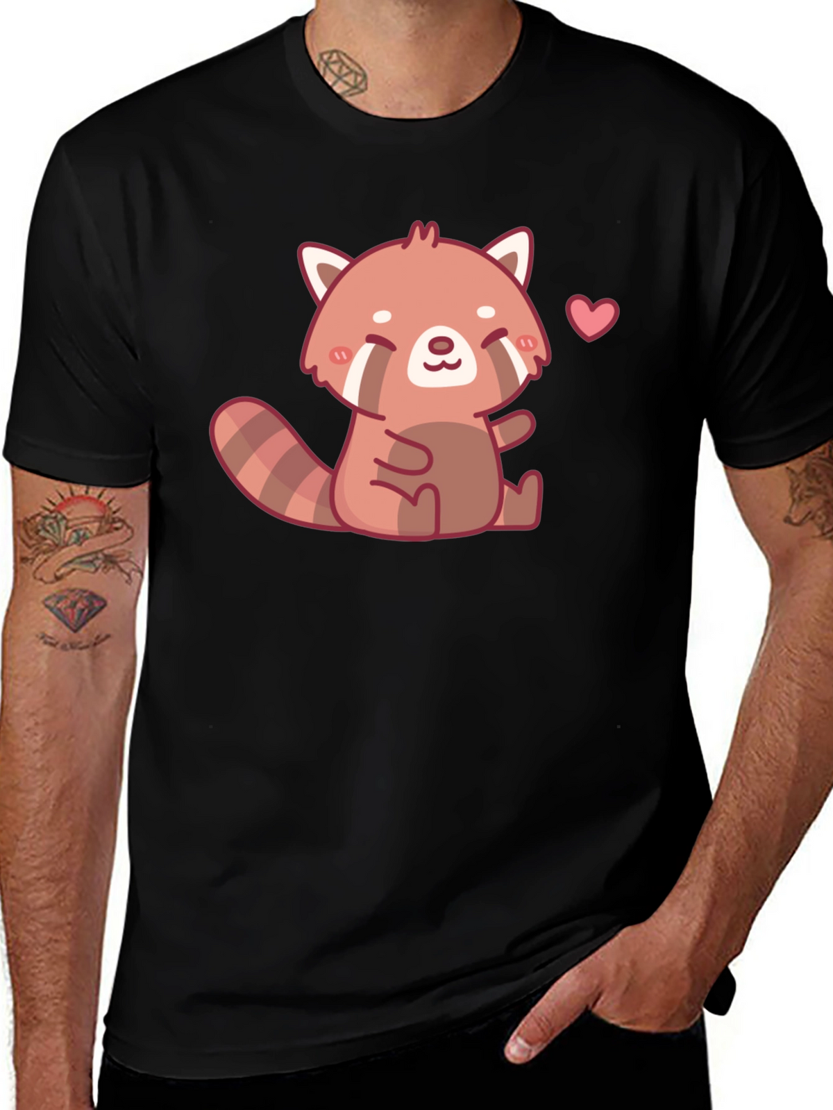 Cute Red Panda Heart Black T-Shirt