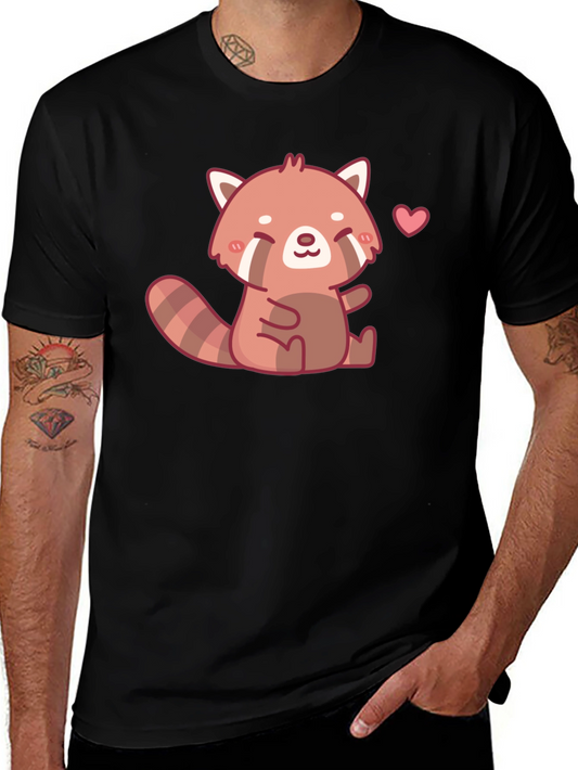 Cute Red Panda Heart Black T-Shirt