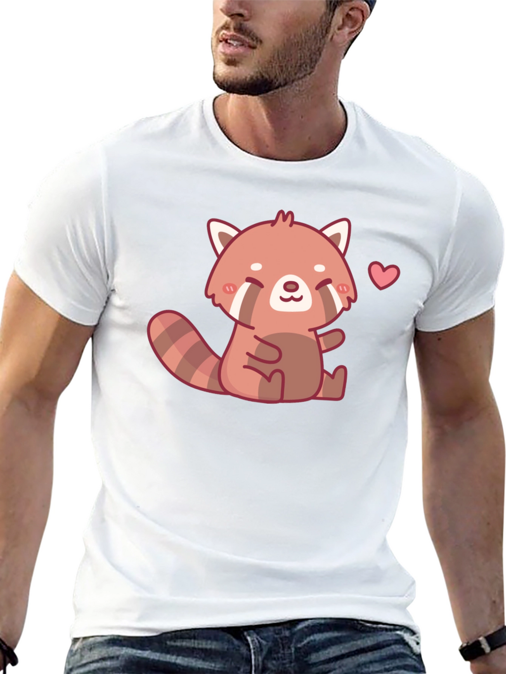 Cute Red Panda Heart Black T-Shirt
