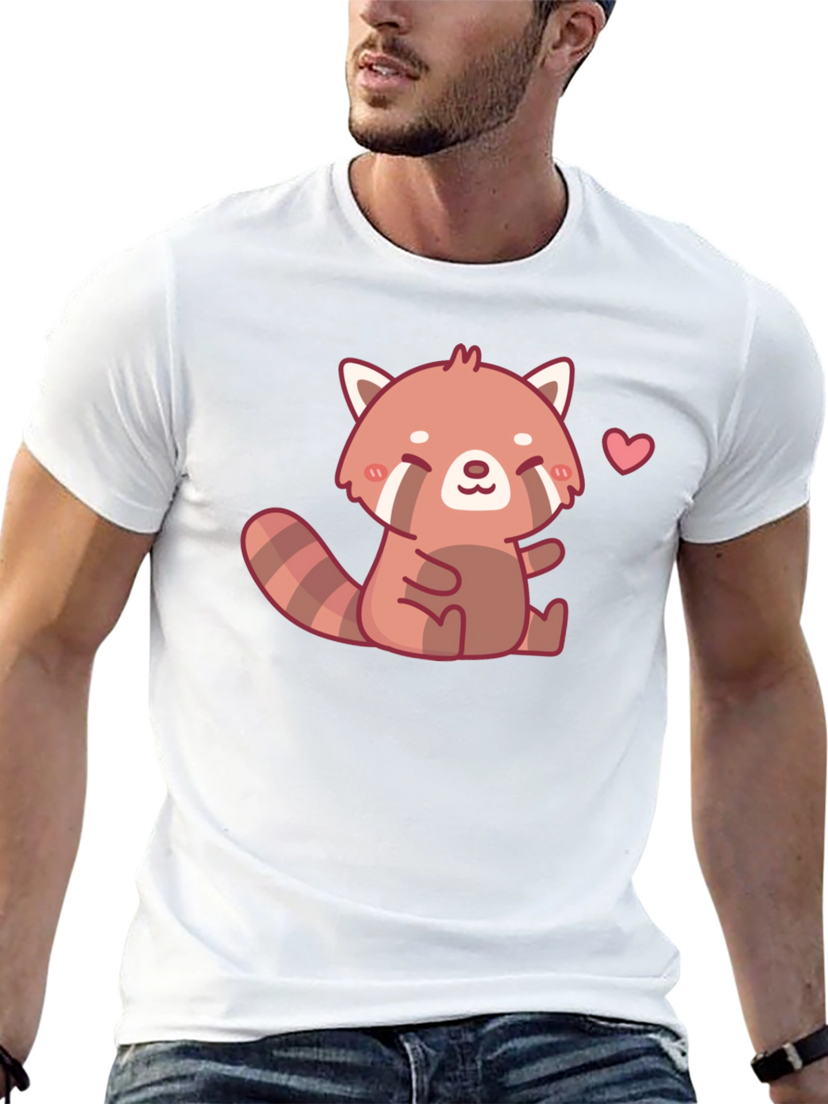 Cute Red Panda Heart Black T-Shirt