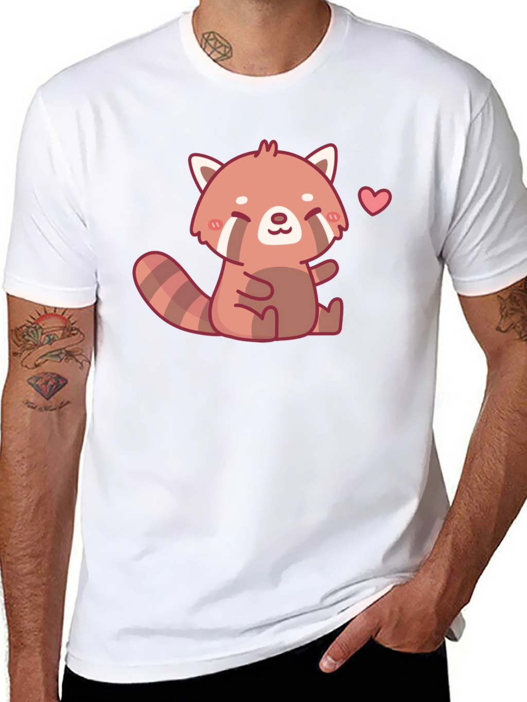 Cute Red Panda Heart Black T-Shirt