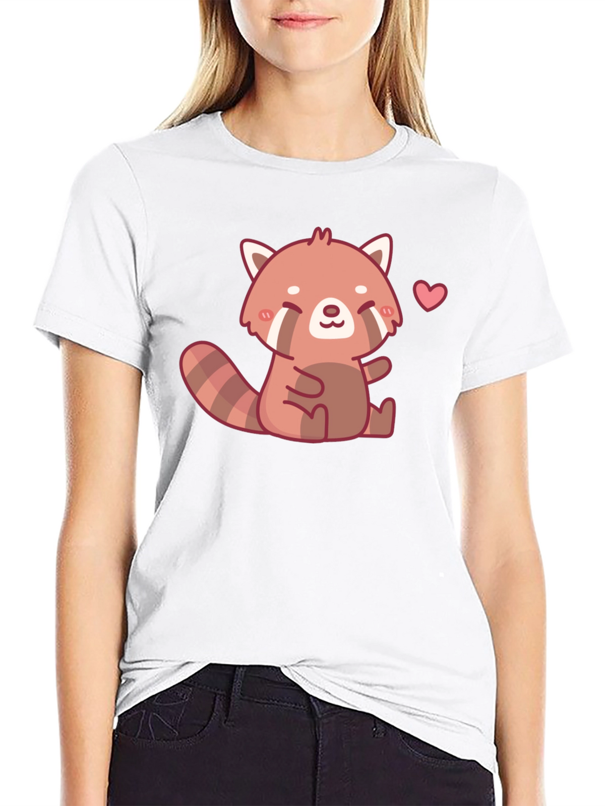 Cute Red Panda Heart Black T-Shirt