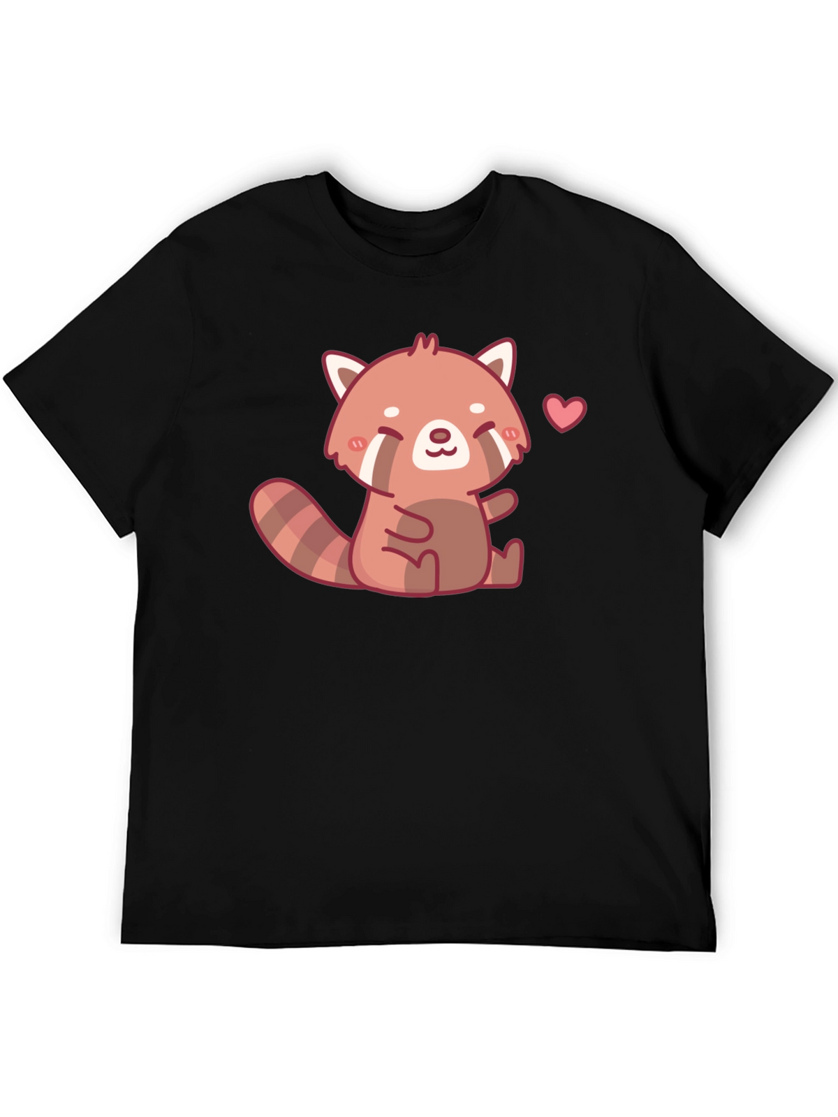 Cute Red Panda Heart Black T-Shirt