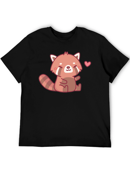 Cute Red Panda Heart Black T-Shirt
