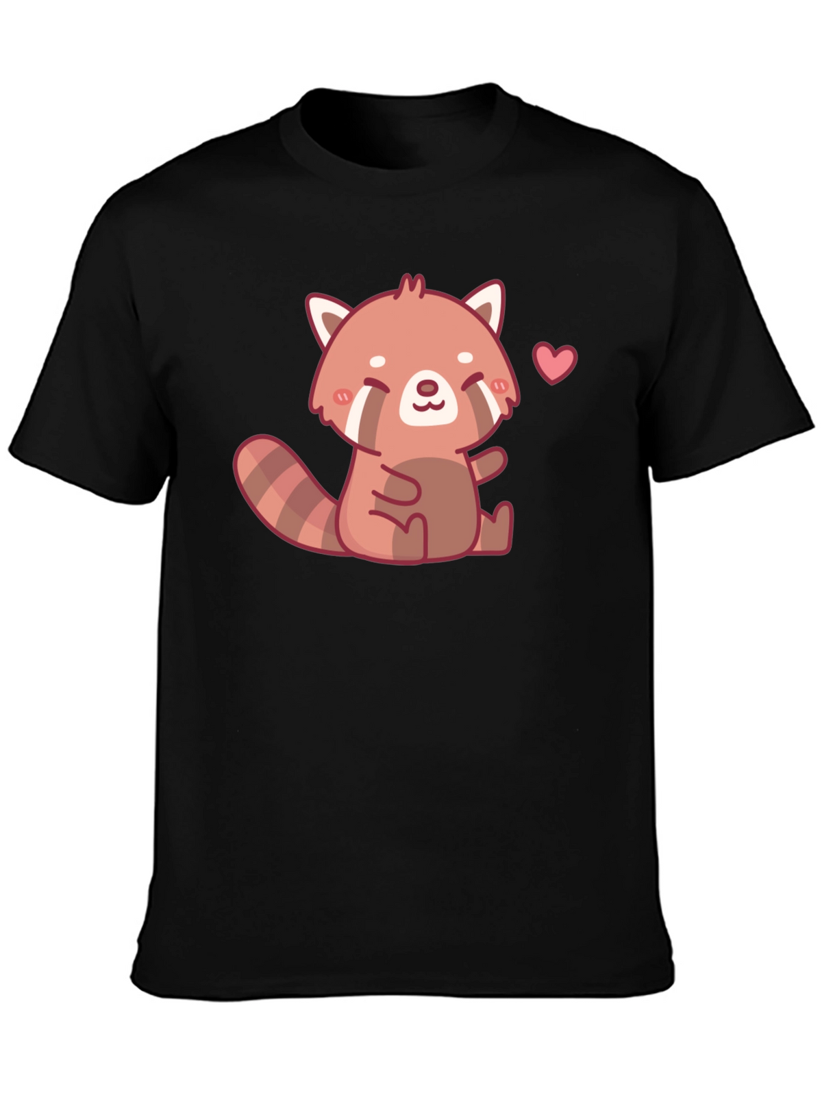 Cute Red Panda Heart Black T-Shirt