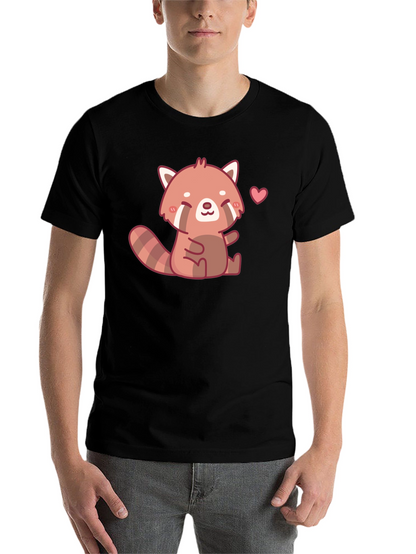 Cute Red Panda Heart Black T-Shirt