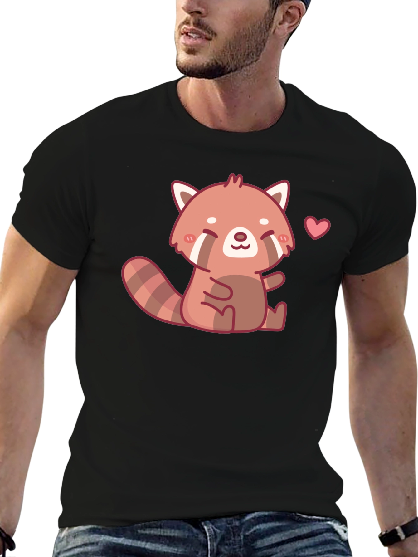 Cute Red Panda Heart Black T-Shirt