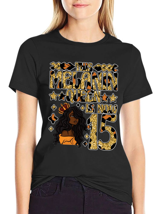 Melanin Queen 15th Birthday T-Shirt