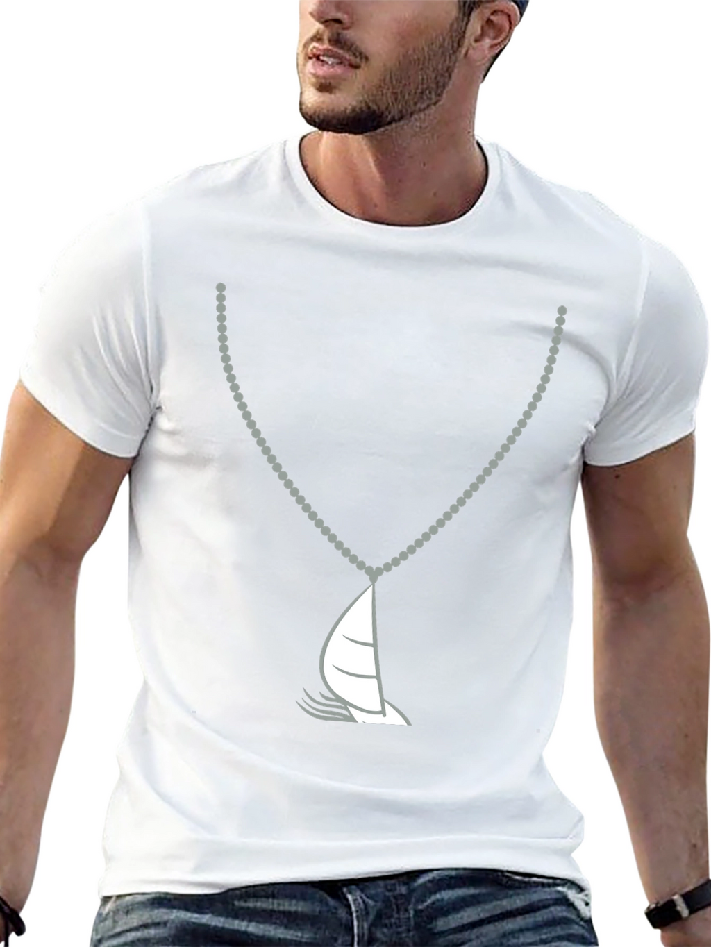 Nautical Sailboat Necklace Graphic Tee - Black