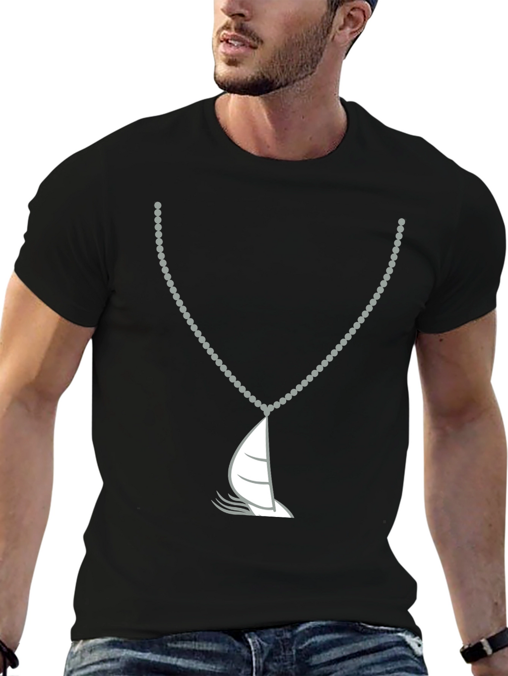 Nautical Sailboat Necklace Graphic Tee - Black