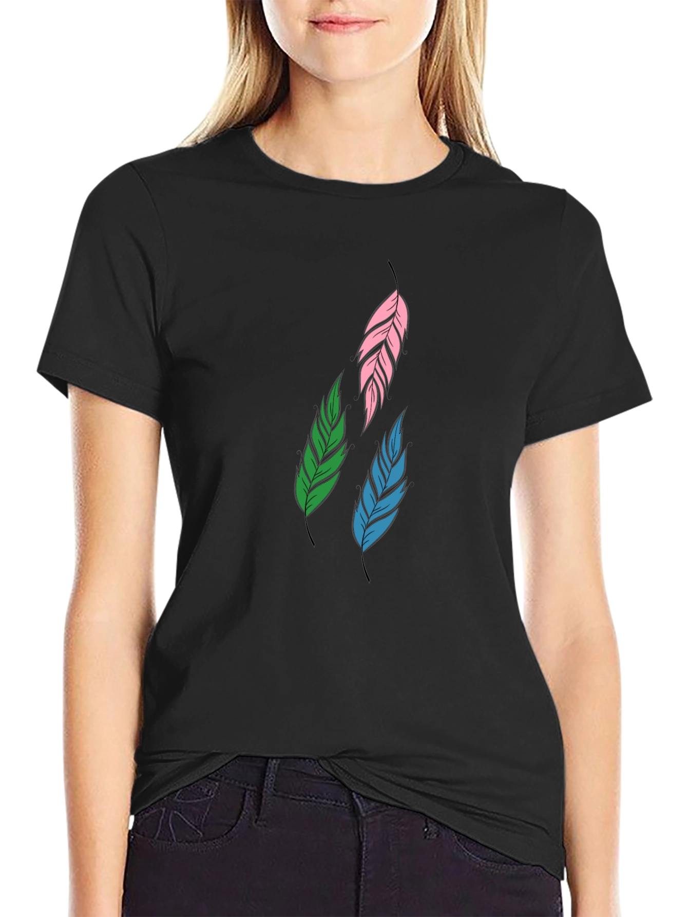 Feather Graphic Black T-Shirt | Stylish Casual Wear