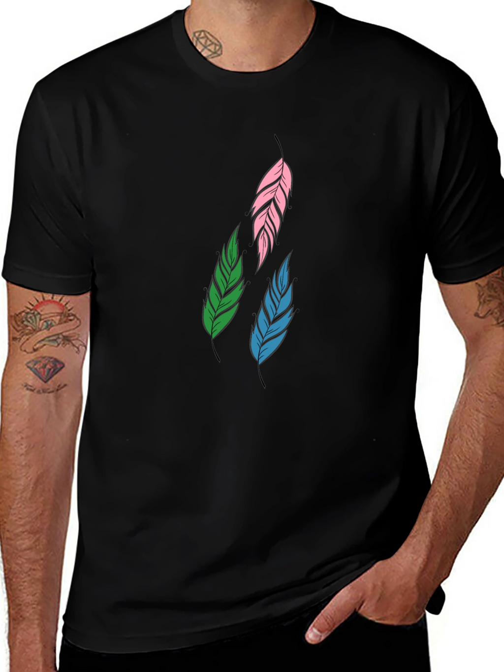 Feather Graphic Black T-Shirt | Stylish Casual Wear