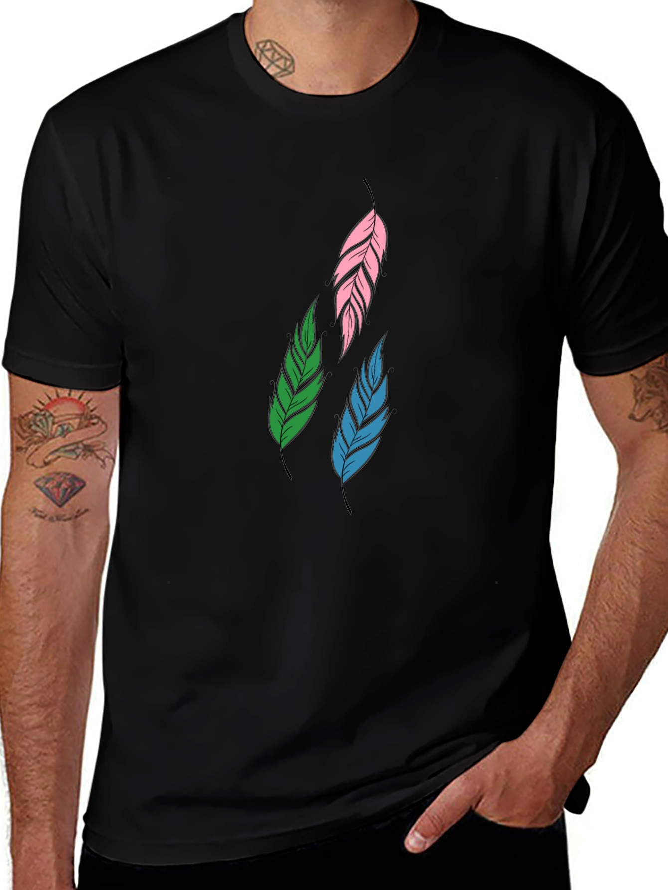 Feather Graphic Black T-Shirt | Stylish Casual Wear