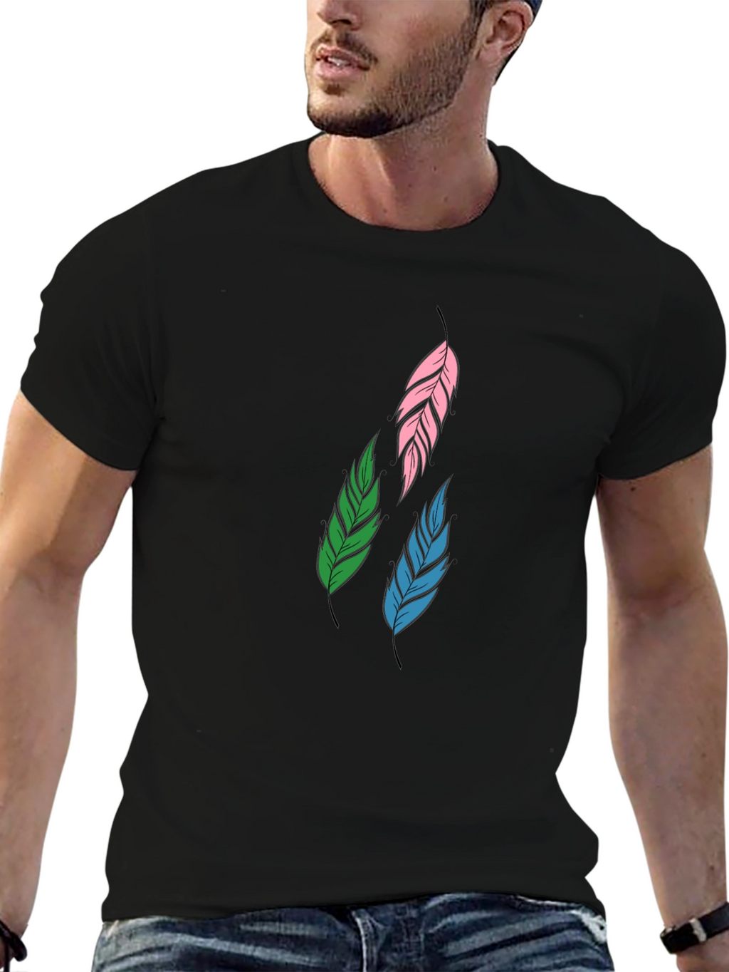 Feather Graphic Black T-Shirt | Stylish Casual Wear