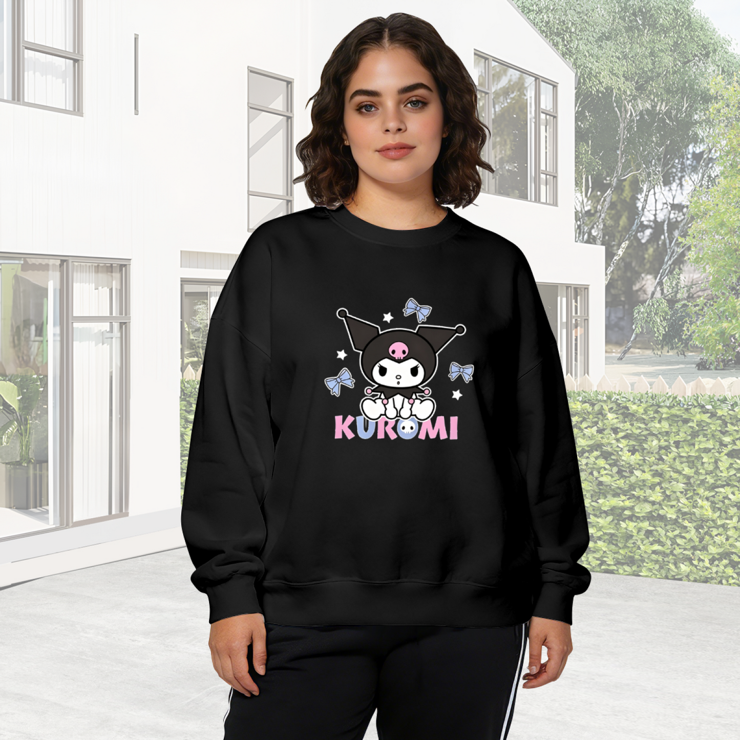 Sweet Bow Star Kuromi Letter Design Crewneck Sweatshirt