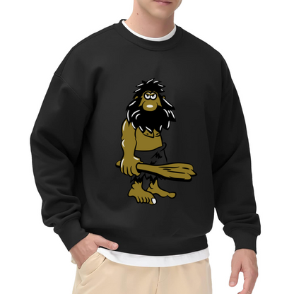 Cartoon Caveman Sweatshirt | Funny Prehistoric Caveman Graphic Crewneck, Hand-Drawn Wild Man Pullover Top, Humor Gift for Men Women
