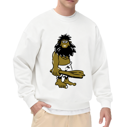 Cartoon Caveman Sweatshirt | Funny Prehistoric Caveman Graphic Crewneck, Hand-Drawn Wild Man Pullover Top, Humor Gift for Men Women