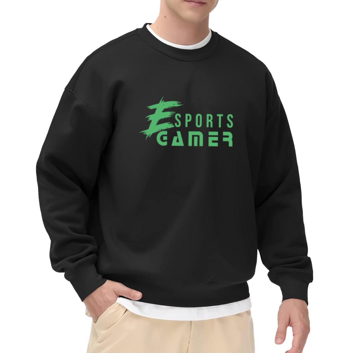 E Sports Gamer Green Brushstroke Logo Crewneck Sweatshirt | Esports Gaming Pullover, Gamer Gift