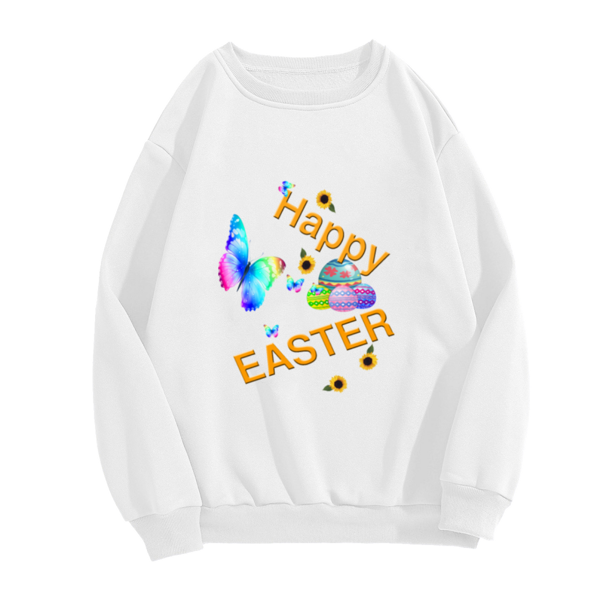 Happy Easter Butterfly Sweatshirt | Watercolor Easter Eggs Sunflower Graphic Crewneck, Spring Holiday Pullover Top, Easter Gift for Women Men