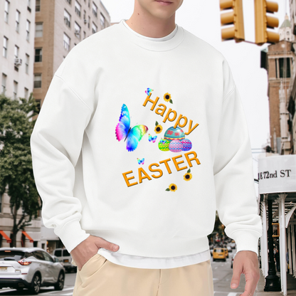 Happy Easter Butterfly Sweatshirt | Watercolor Easter Eggs Sunflower Graphic Crewneck, Spring Holiday Pullover Top, Easter Gift for Women Men