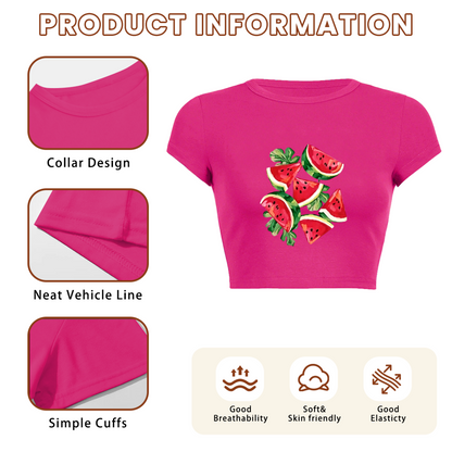 Juicy Watercolor Watermelon Summer Fitted Crop Top