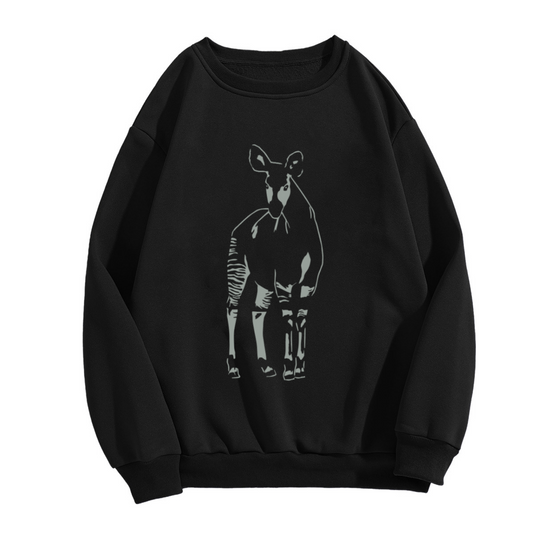 Okapi Wildlife Minimalist Crewneck Sweatshirt | Rainforest Animal Silhouette Nature Graphic Pullover, Safari Zoo Lover Gift