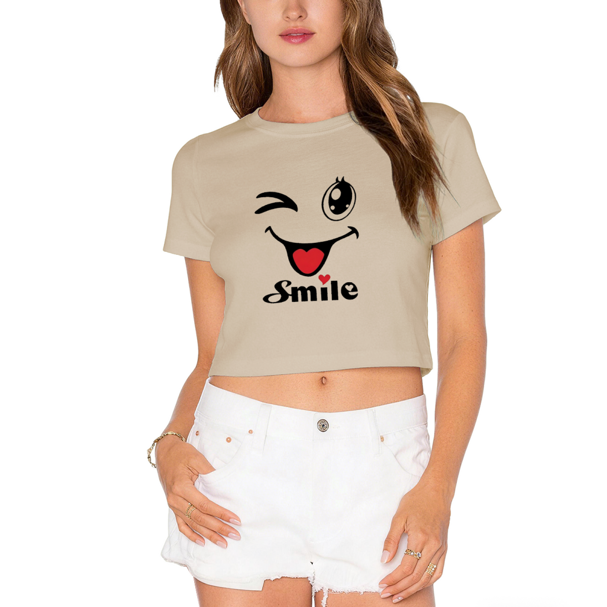 Wink Smile Cute Vibe Pink Crop Tee