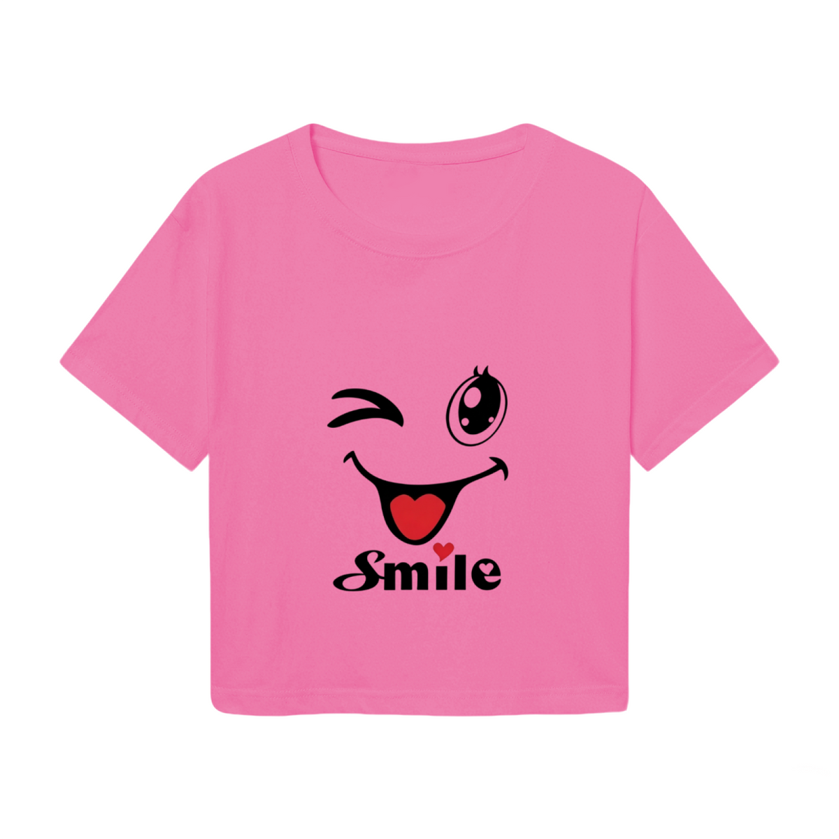 Wink Smile Cute Vibe Pink Crop Tee