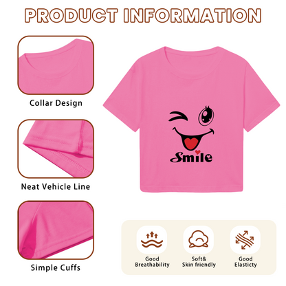 Wink Smile Cute Vibe Pink Crop Tee