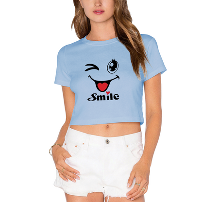 Wink Smile Cute Vibe Pink Crop Tee