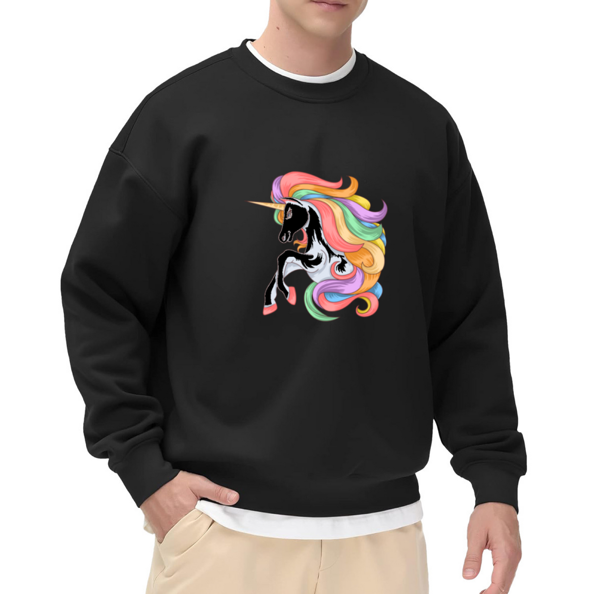 Rainbow Mane Unicorn Crewneck Sweatshirt - Magical Prancing Unicorn Pullover, Fantasy Gift, Pastel Rainbow Top