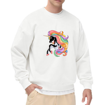 Rainbow Mane Unicorn Crewneck Sweatshirt - Magical Prancing Unicorn Pullover, Fantasy Gift, Pastel Rainbow Top