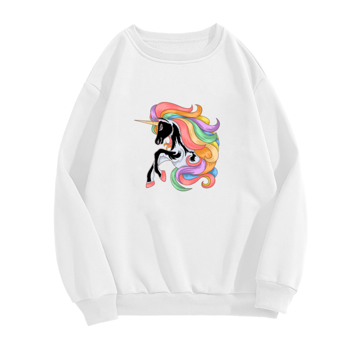 Rainbow Mane Unicorn Crewneck Sweatshirt - Magical Prancing Unicorn Pullover, Fantasy Gift, Pastel Rainbow Top