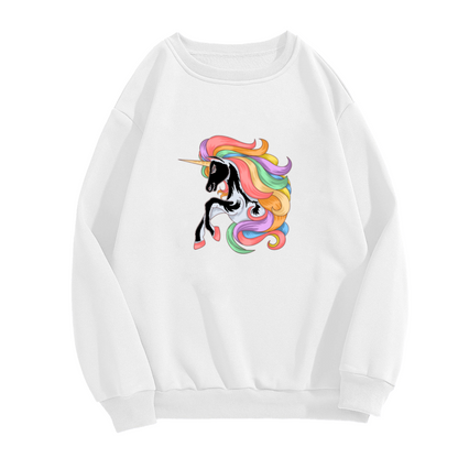 Rainbow Mane Unicorn Crewneck Sweatshirt - Magical Prancing Unicorn Pullover, Fantasy Gift, Pastel Rainbow Top
