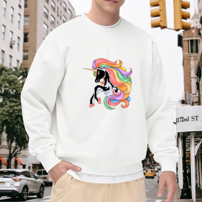 Rainbow Mane Unicorn Crewneck Sweatshirt - Magical Prancing Unicorn Pullover, Fantasy Gift, Pastel Rainbow Top