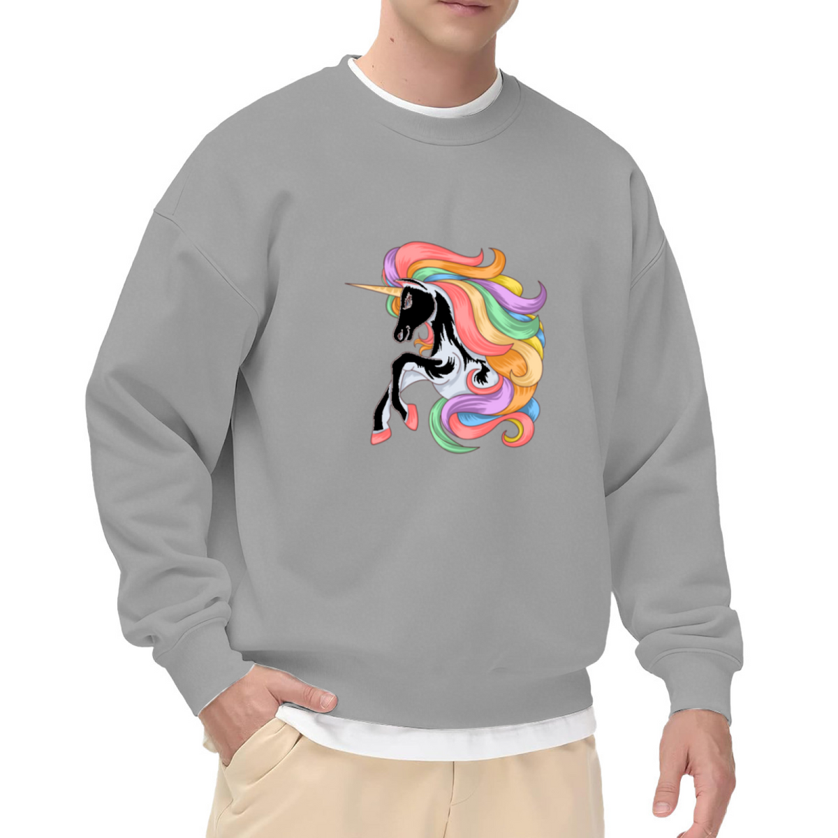 Rainbow Mane Unicorn Crewneck Sweatshirt - Magical Prancing Unicorn Pullover, Fantasy Gift, Pastel Rainbow Top